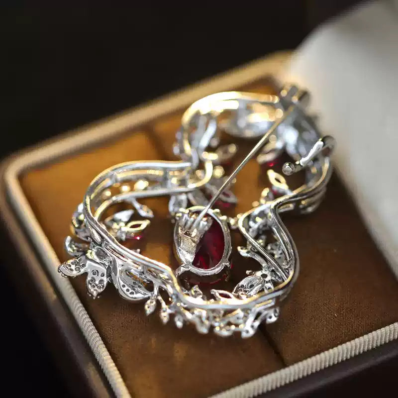 TONGSONG Ruby & White Zirconia Gourd Brooch