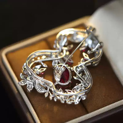 TONGSONG Ruby & White Zirconia Gourd Brooch