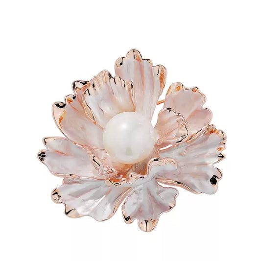 TONGSONG Camellia Brooch with Pearls - Vintage Elegance