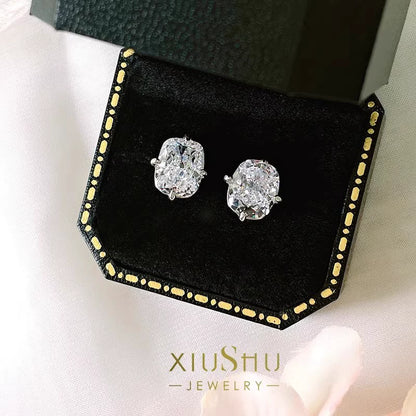 XIUSHU 4CT Shining Square Cubic Zirconia Sterling Silver Earrings