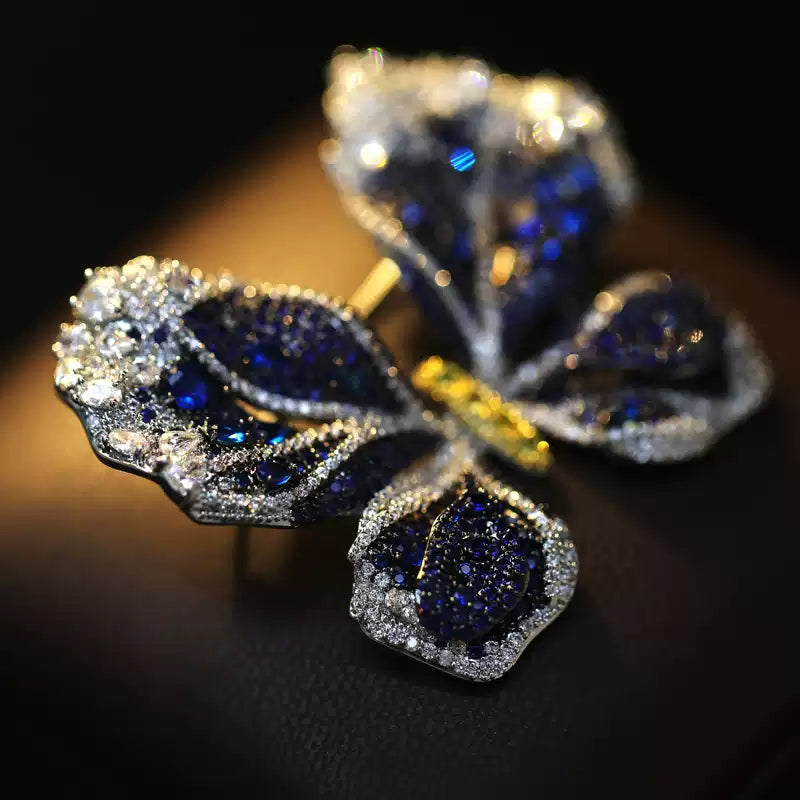 TONGSONG Exquisite Micro-Set Blue Zirconia Butterfly Brooch - Artisan Crafted