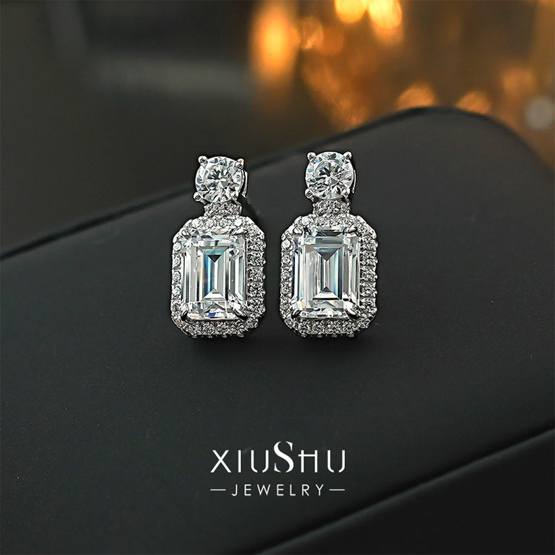 XIUSHU White Cubic Zirconia Perfume Bottle Stud Earrings Sterling Silver