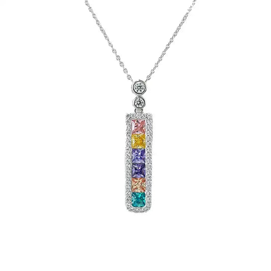 XIUSHU Mixed Color Cubic Zirconia Rectangular Necklace Sterling Silver