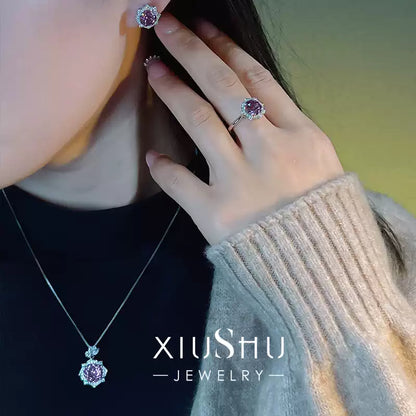 XIUSHU Rose Design Lab Grown Gemstone Sterling Silver Ring