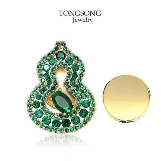 TONGSONG Emerald Green Micro-Set CZ Gourd Magnetic Clasp Brooch
