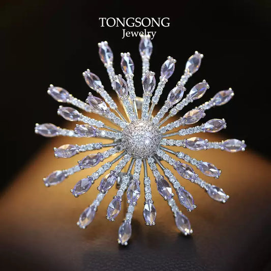 TONGSONG Waterdrop Zirconia Firework Brooch