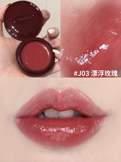 Model wearing shade ‘Rosé Hour’ on lips and cheeks, creating a monochromatic rosy makeup look.