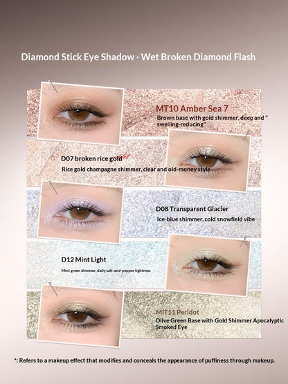 Swatches of all JOOCYEE One-Swipe Eyeshadow Stick shades, from neutral to bold metallics, demonstrating the range of shimmering colors available.