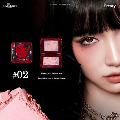 Shade 02 of the Little ONDINE Tomie Blush Palette, a warm peach pink that creates a soft, romantic glow and enhances the overall complexion.