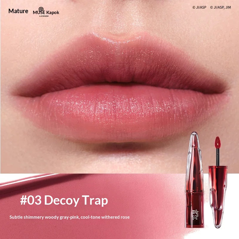 The shade 03 of the limited edition Junji Ito × Little ONDINE Tomie Velvet Liquid Lip Mousse, featuring a velvety, comfortable formula infused with botanical extracts.