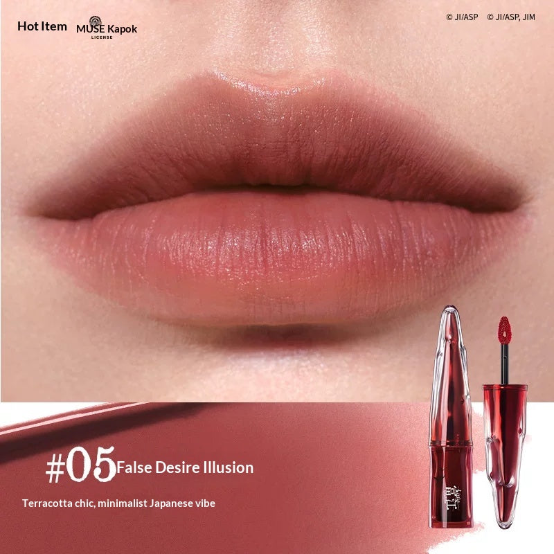 The shade 05 of the limited edition Junji Ito × Little ONDINE Tomie Velvet Liquid Lip Mousse, featuring a velvety, comfortable formula infused with botanical extracts.