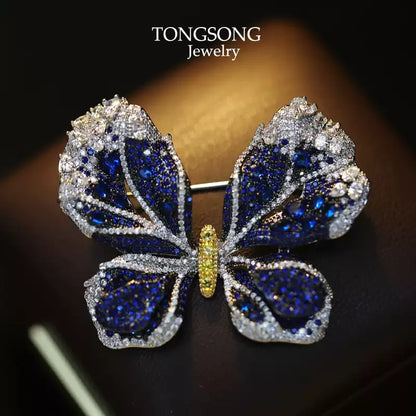TONGSONG Exquisite Micro-Set Blue Zirconia Butterfly Brooch - Artisan Crafted