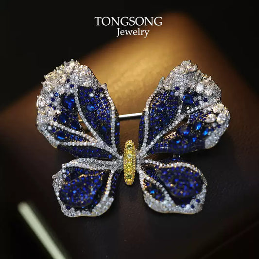 TONGSONG Exquisite Micro-Set Blue Zirconia Butterfly Brooch - Artisan Crafted