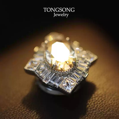 TONGSONG Champagne Gold Zircon Magnetic Clasp Brooch