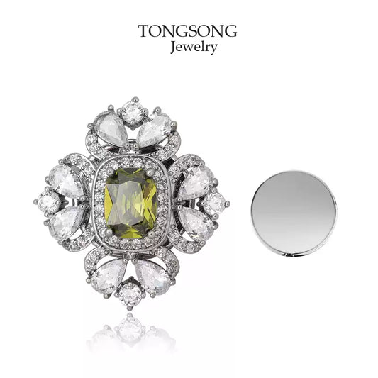 TONGSONG Magnetic Clasp Olive Green Crystal Brooch
