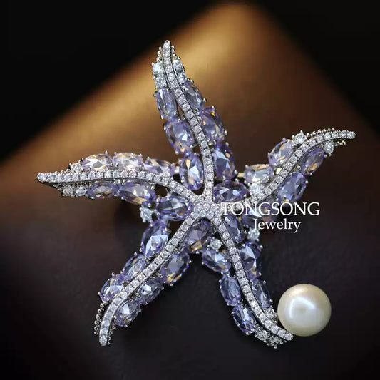 TONGSONG Starfish Brooch with Freshwater Pearls