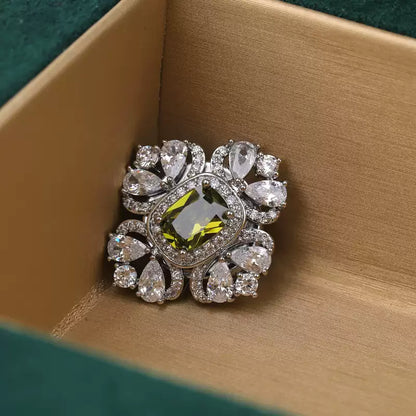 TONGSONG Magnetic Clasp Olive Green Crystal Brooch