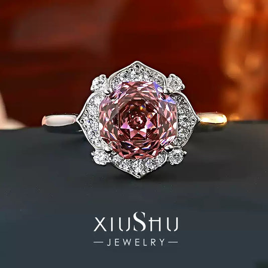 XIUSHU Rose Design Lab Grown Gemstone Sterling Silver Ring