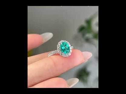 Lab-Grown Paraiba Green Tourmaline Sterling Silver Ring | XIUSHU