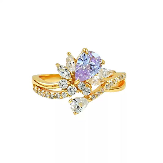 XIUSHU Lab-Created Purple Gemstone Water Droplet Ring Sterling Silver