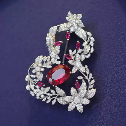 TONGSONG Ruby & White Zirconia Gourd Brooch