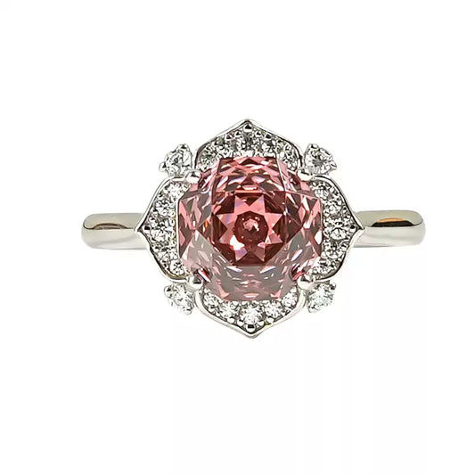 XIUSHU Rose Design Lab Grown Gemstone Sterling Silver Ring