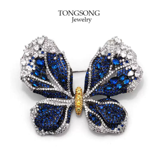 TONGSONG Exquisite Micro-Set Blue Zirconia Butterfly Brooch - Artisan Crafted