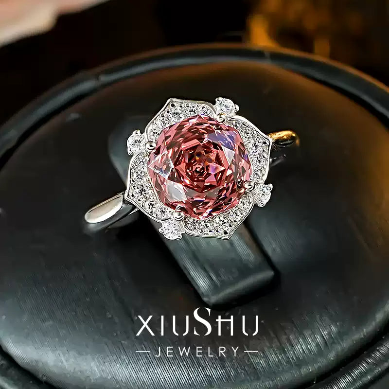 XIUSHU Rose Design Lab Grown Gemstone Sterling Silver Ring