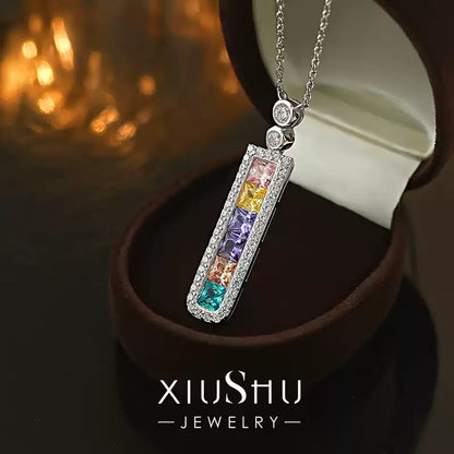 XIUSHU Mixed Color Cubic Zirconia Rectangular Necklace Sterling Silver