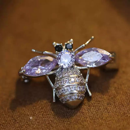 TONGSONG Violet Zircon Bee Brooch - Nature Inspired Statement Pin