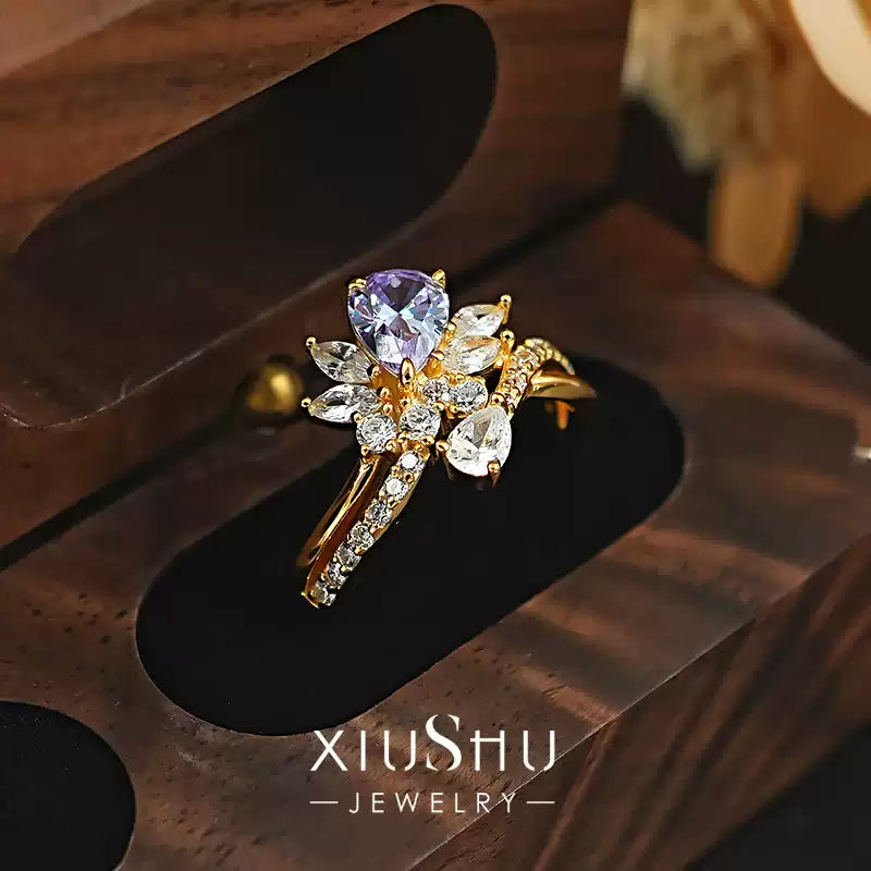 XIUSHU Lab-Created Purple Gemstone Water Droplet Ring Sterling Silver