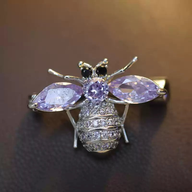 TONGSONG Violet Zircon Bee Brooch - Nature Inspired Statement Pin