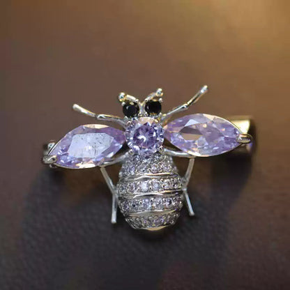 TONGSONG Violet Zircon Bee Brooch - Nature Inspired Statement Pin